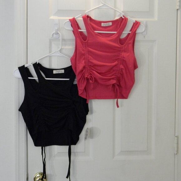 Jolie & Joy Set of 2 Rouched Halter Crop Tank NWT Juniors XL Yoga Biking NWT - Picture 9 of 9